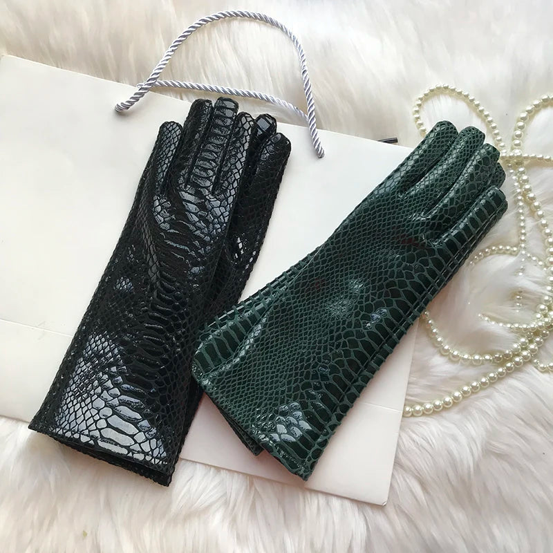 Long Gloves For Women Spring Winter Male Patent Leather Fashion Catwalk Motorcycle Riding Luvas Brilliant Warm Arm Warmer Gants