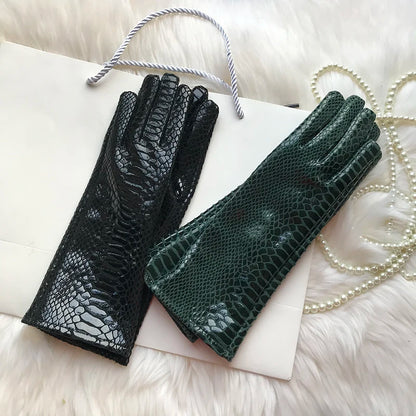 Long Gloves For Women Spring Winter Male Patent Leather Fashion Catwalk Motorcycle Riding Luvas Brilliant Warm Arm Warmer Gants