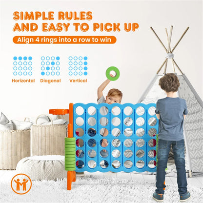 4-in-A-Row Jumbo 4-to-Score Giant Game w/Basketball Hoop Ring Toss 42 Jumbo Rings Indoor Outdoor Family Connect Game for Kids