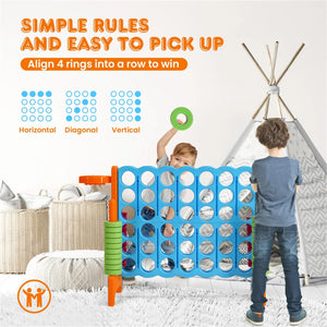 4-in-A-Row Jumbo 4-to-Score Giant Game w/Basketball Hoop Ring Toss 42 Jumbo Rings Indoor Outdoor Family Connect Game for Kids
