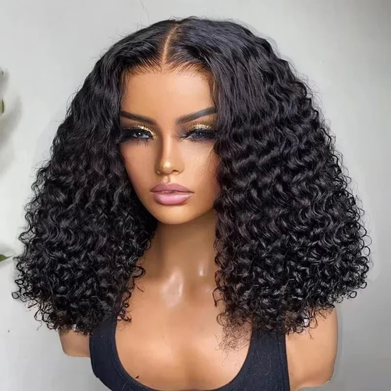 Natural Black Short Bob Wig 220 Density 8-14 Inch Brazilian Human Dark Curly Hair 13x4 Lace Front Wigs Pre Plucked For Women