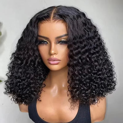 Natural Black Short Bob Wig 220 Density 8-14 Inch Brazilian Human Dark Curly Hair 13x4 Lace Front Wigs Pre Plucked For Women