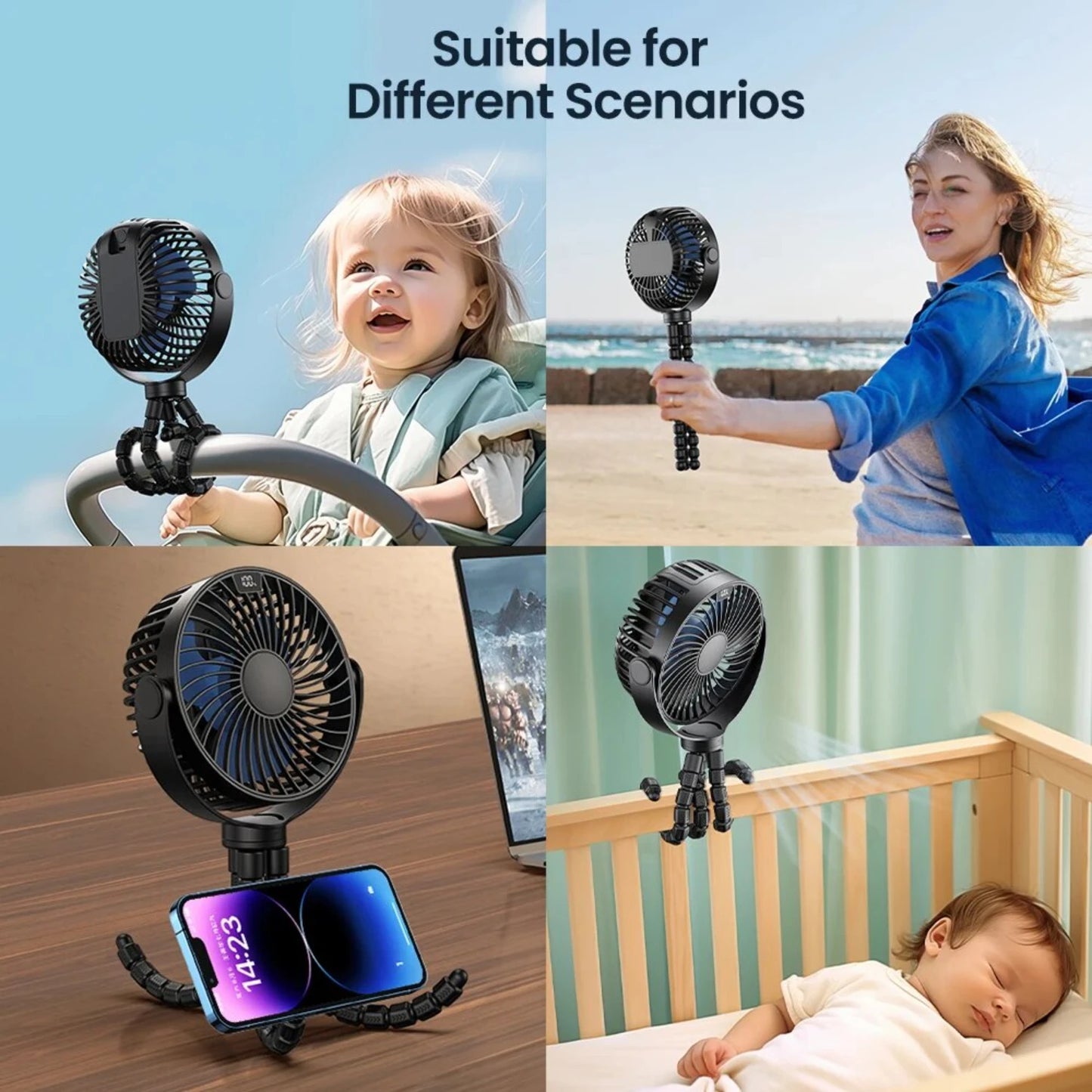New Effortless, portable, convenient 5000mAh Mini Fan with Long-lasting Rechargeable Battery, Digital Display, 4 Adjustable Spee