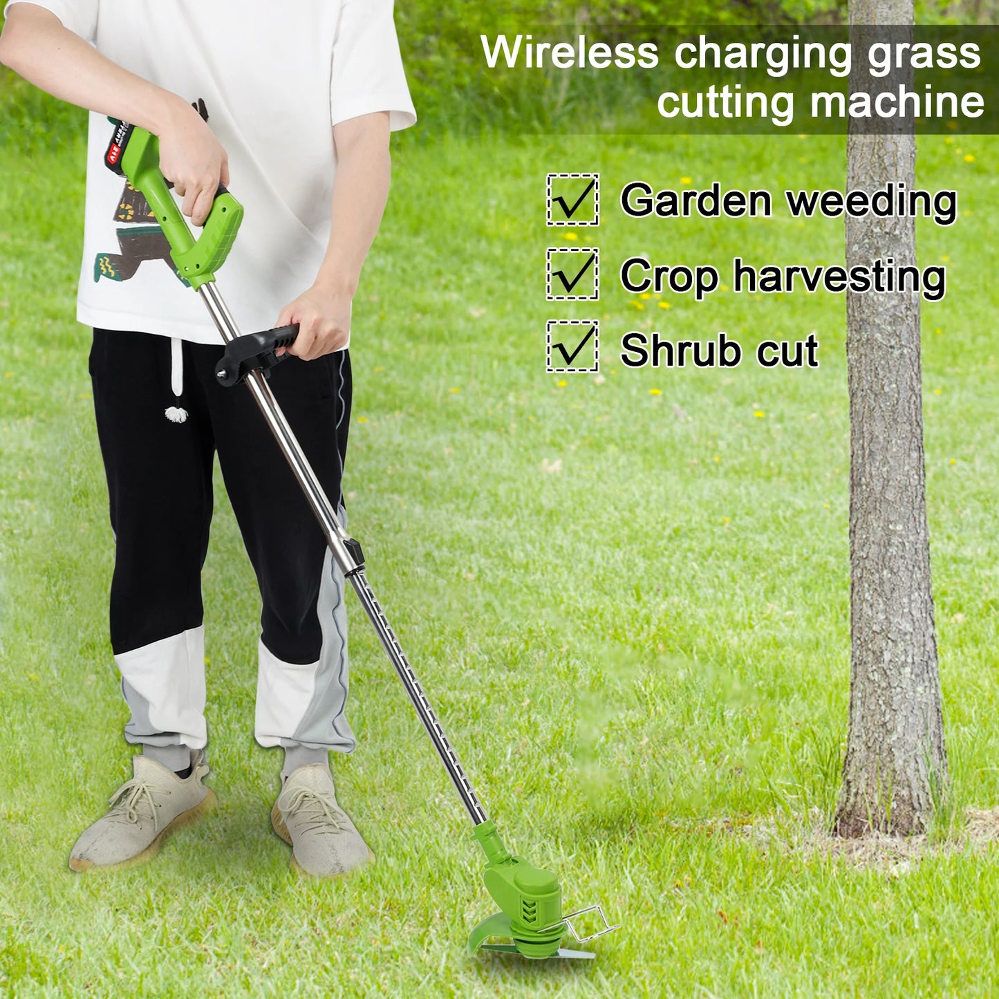 Weed Eater, Electric Weed Mower Cordless Trimmer, Telescopic Rod Weed Eater Cutter, Rechargeable Handheld Lawn Mower with 2 Batt