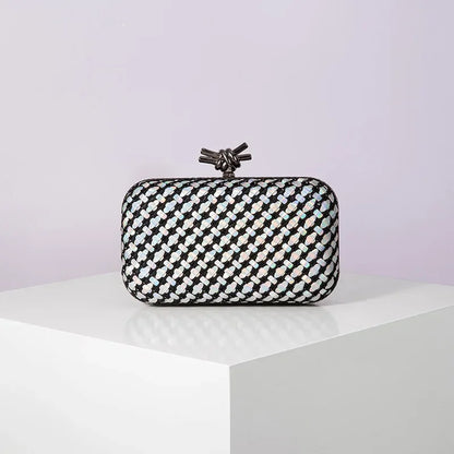 Woven Clutch Bag for Women Formal Party Contrast Color Microfiber Thread Braid Evening Bags Classic Chain Small Square Handbags