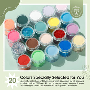 ROSALIND 29PCS Dip Nails Powder Starter Kit, 20 Colors Dip Powder Nail Kit Red Green Orange Glitter Series Nail Dip Powder Color