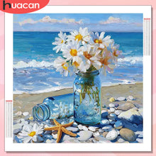 Load image into Gallery viewer, HUACAN Diamond Painting Daisy Flower Diamond Mosaic Art Kits Seaside Beach Handmade Home Wall Art Decoration

