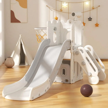5 in 1 Toddler Slide, Kids Climber Slide with Basketball Hoop and Ball, Indoor Outdoor Playset for Toddlers Age 1-3