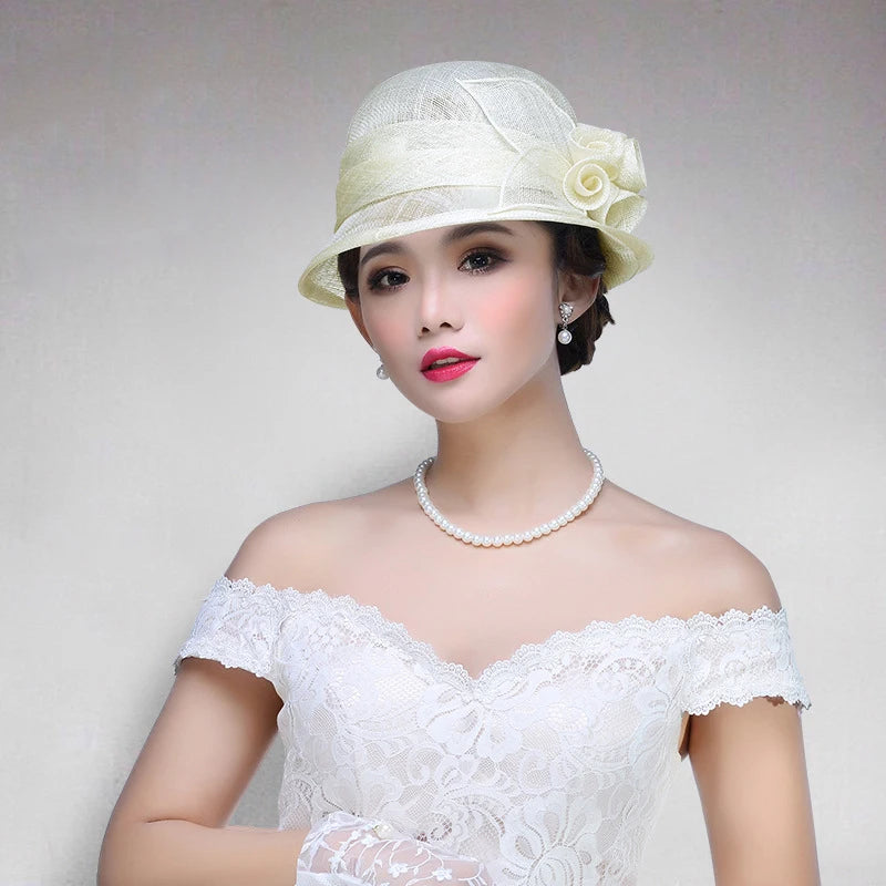 FS Wedding Top Hats For Women Elegant Church Sun Protection Cap Ladies Purple Breathable Sunshade Formal Occasion Millinery