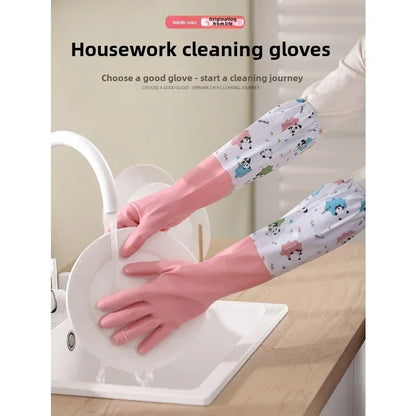 Women's Kitchen Gloves - Durable, Extended Waterproof Rubber Gloves for Dishwashing, Cleaning, Laundry & Household Chores - Comf