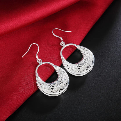 925 Sterling Silver Carved Butterfly Flower Earrings Women Fashion Jewelry Gift Ideas Wedding Beautiful Earrings
