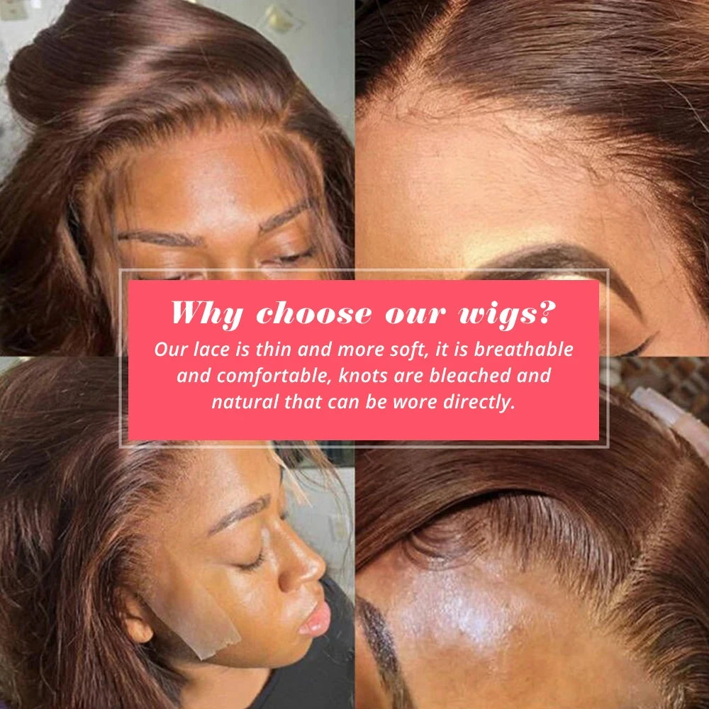 13x4 Chocolate Brown Lace Front Human Hair Wigs For Women Pre Plucked Transparent Colored Lace Frontal Short Bob Wig Human Hair