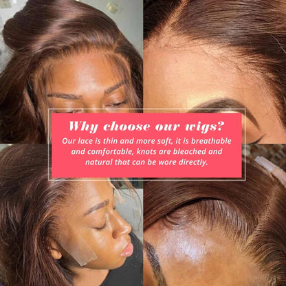 13x4 Chocolate Brown Lace Front Human Hair Wigs For Women Pre Plucked Transparent Colored Lace Frontal Short Bob Wig Human Hair