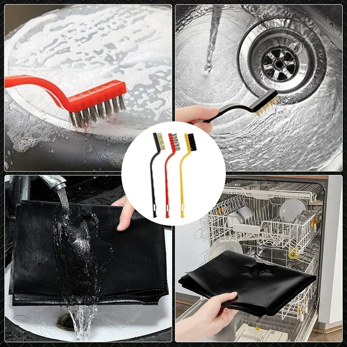 8Pcs Stove Covers With Cleaning Brushes&Stove Gap Strips Washable Reusable Gas Stove Protector Resistant Gas Stove Burner Liner