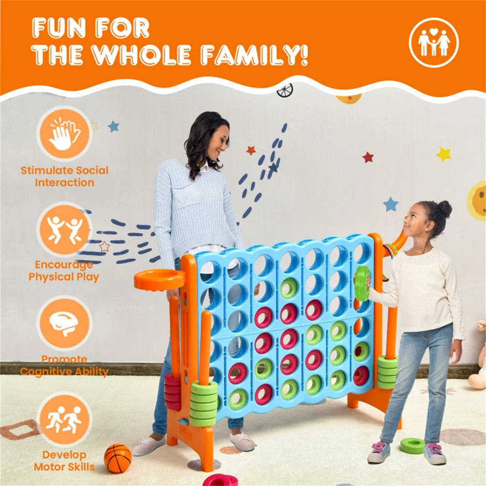 4-in-A-Row Jumbo 4-to-Score Giant Game w/Basketball Hoop Ring Toss 42 Jumbo Rings Indoor Outdoor Family Connect Game for Kids