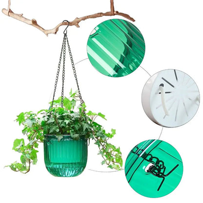 Garden Decoration Self-watering Flower Pot Plant with Chain Hanging Flower Pots Round with Drainage Holes Houseplant Flowerpot