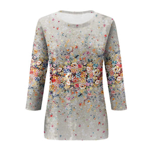 Women's Clothing T-shirt Fashion Casual Round Neck 3/4 Sleeve Loose Printed T-shirt Ladies Top Louse Beautiful Girls T-shirt