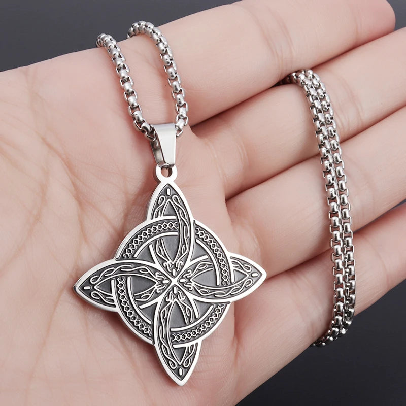 Stainless Steel Witchcraft Witch Knot Pendant Necklace Irish Celtic Knot Lucky Jewelry Anniversary Gift for Men and Women