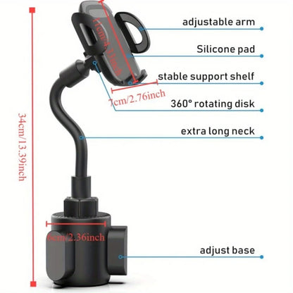Cup Car Phone Holder for Car, Car Cup Holder Phone Mount, Universal Adjustable Gooseneck Cup Holder Cradle Car Mount for Cell