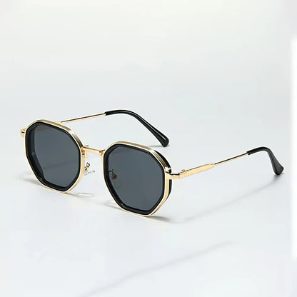2025 New Vintage Sunglasses for Women Modern Fashionable Octagonal Glasses with Black Lenses Golden Edging Sun Glasses UV400
