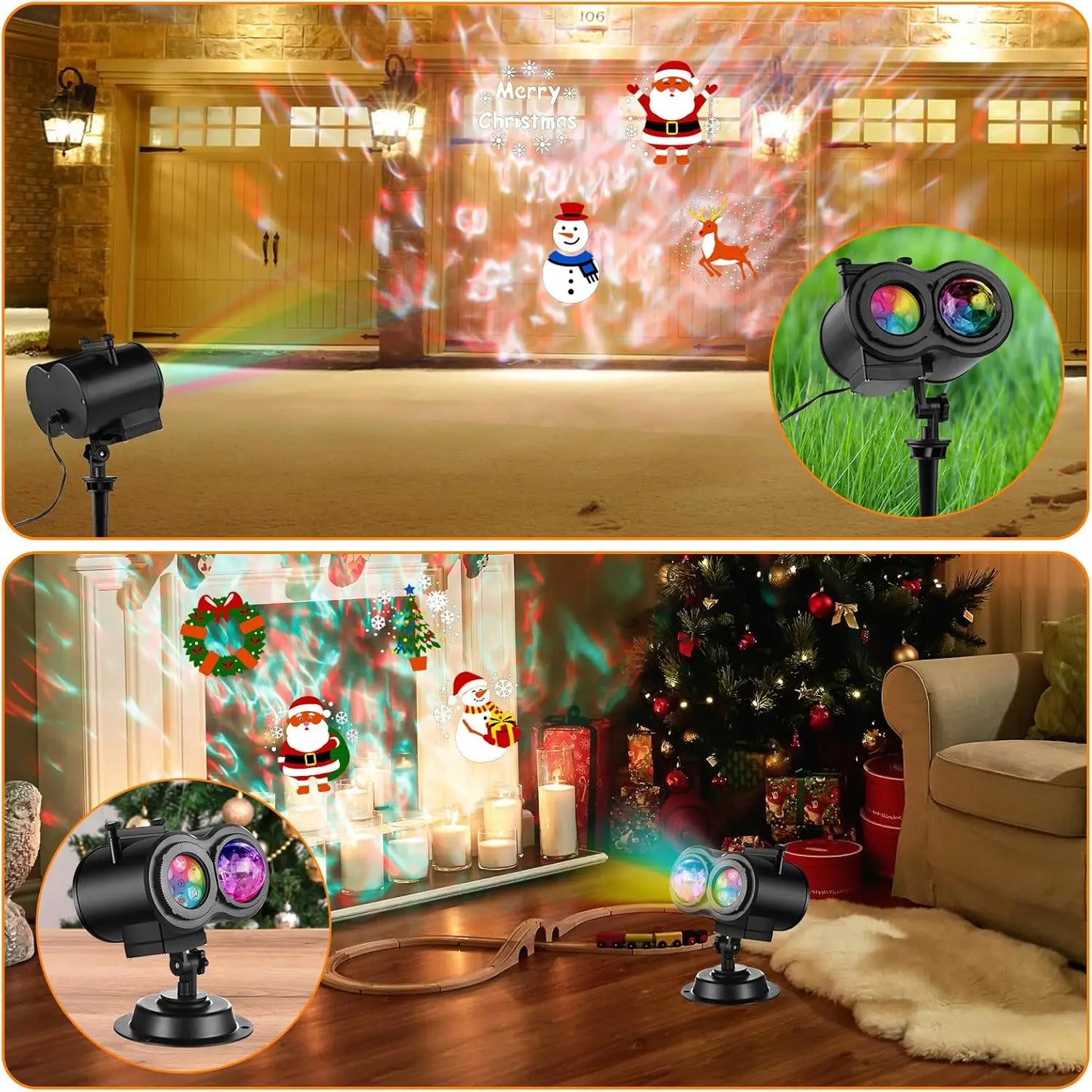 Halloween Christmas Projector Lights Outdoor 16 HD Slides, 2 in 1 Water Wave Lamp with Color Patterns, Timer & Remote for Party