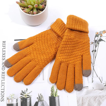 Women Men Warm Winter Touch Screen Gloves Stretch Classical Knit Mittens Wool Full Finger Outdoor Cycling Driving Glove