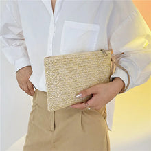Load image into Gallery viewer, Women Clutch Bag Handmade Backpack Fashion Ladies Wristlet Girl Phone Solid Straw Woven Coin Purse Beach Wallet Fresh Sweet
