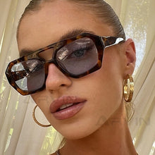 Load image into Gallery viewer, Vintage Square Sunglasses for Women Men Thick Frame Double Bridges Eyewear Female Fashion Chic Polygon Sun Glasses Leopard Blue
