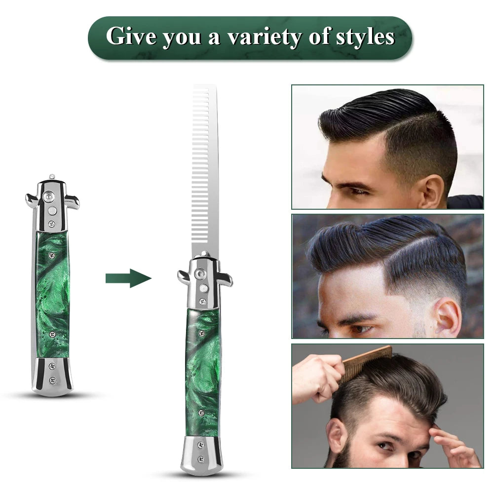 Knife Comb Pocket Comb Spring Comb 3Colors Stainless Steel Switchblade Spring Pocket Oil Hair Comb Foldable Hairstyling Brush