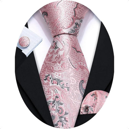 Barry.Wang Men Ties Paisley Woven Silk Necktie Set with Pocket Suqare Cufflinks Formal