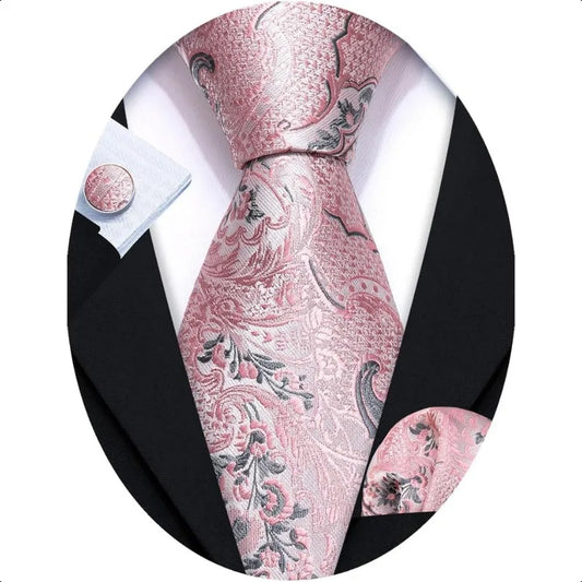 Barry.Wang Men Ties Paisley Woven Silk Necktie Set with Pocket Suqare Cufflinks Formal