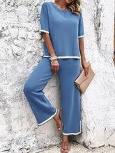 Load image into Gallery viewer, High Quality Elegant Women Clothing 2024 Temperament Casual Solid Color Knitted Shite Sleeved Suit Sweatpants Wide Leg Pants Y2k
