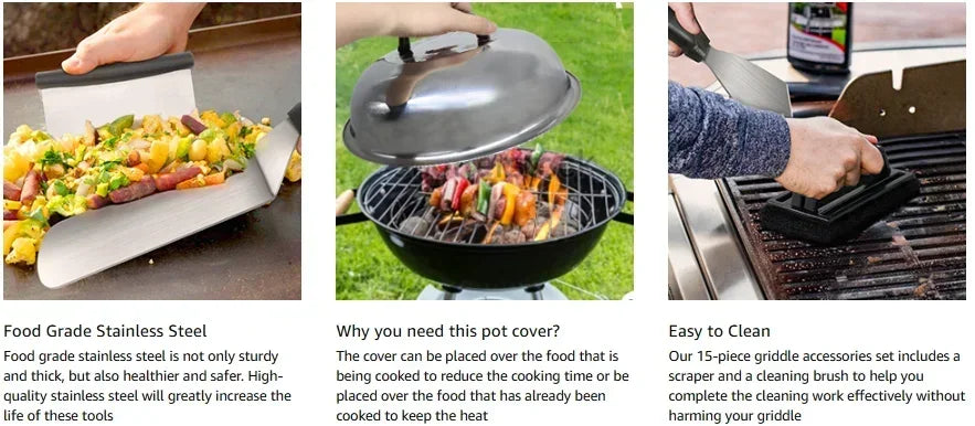 15-Piece Flat Top Grill Tool Set for Blackstone and Camping, Stainless Steel Accessory Set for Outdoor Grilling