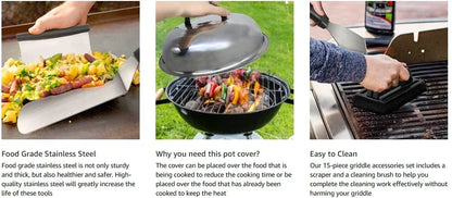 15-Piece Flat Top Grill Tool Set for Blackstone and Camping, Stainless Steel Accessory Set for Outdoor Grilling