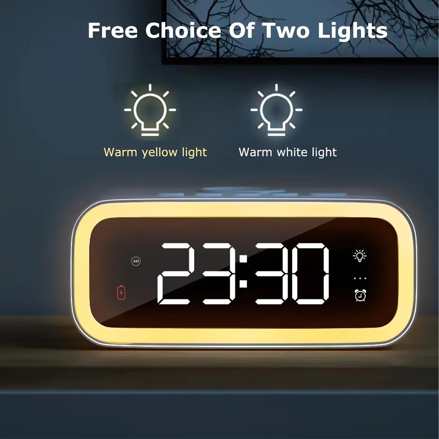 LED Large Screen Wireless Charging Alarm Clock Magnetic Fast Charging, Wireless Clock Charger, dimmable Alarm Clock