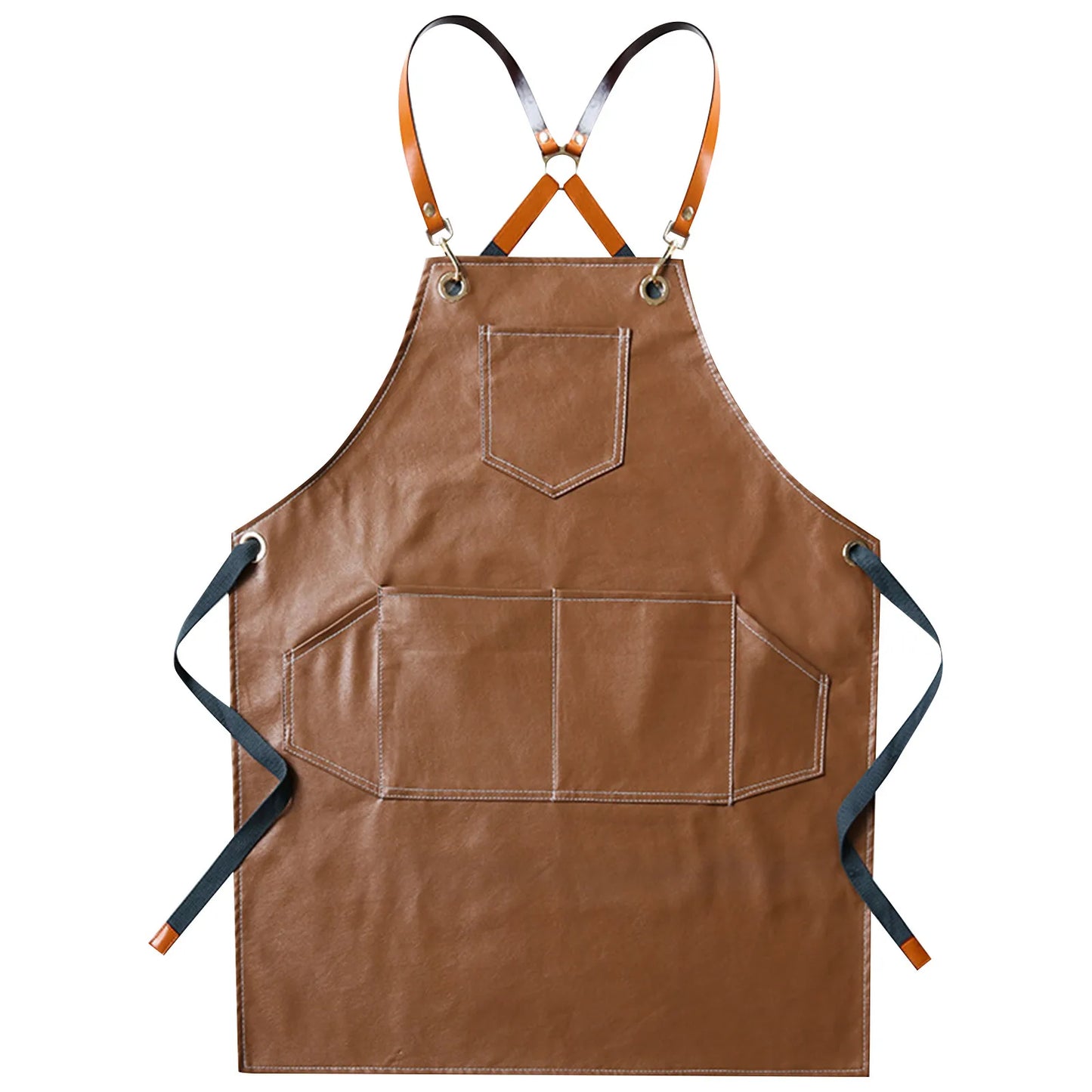 Thickened Leather Working Apron Cross Back Adjustable Chef Apron Waterproof Multi-Pocket Sleeveless Adjustable Strap Clothes