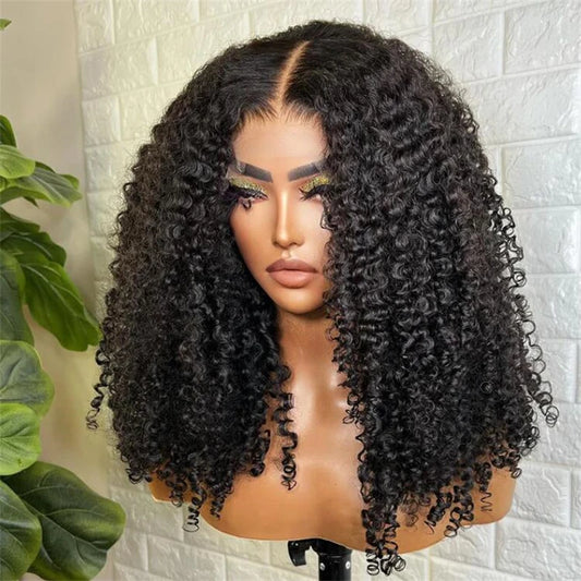 26 inch Soft Black Kinky Curly 180 Density Preplucked Long Hair Wig For Women Natural Hairline Wig With Afro Baby Hair