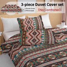 Load image into Gallery viewer, 3pc Red Brown Stripes and Diamond Squares Printed Bedding Set Quilt Cover with Zipper Closure 1 Duvet Cover and 2 Pillowcases
