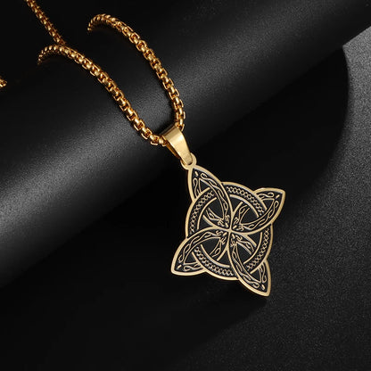 Stainless Steel Witchcraft Witch Knot Pendant Necklace Irish Celtic Knot Lucky Jewelry Anniversary Gift for Men and Women