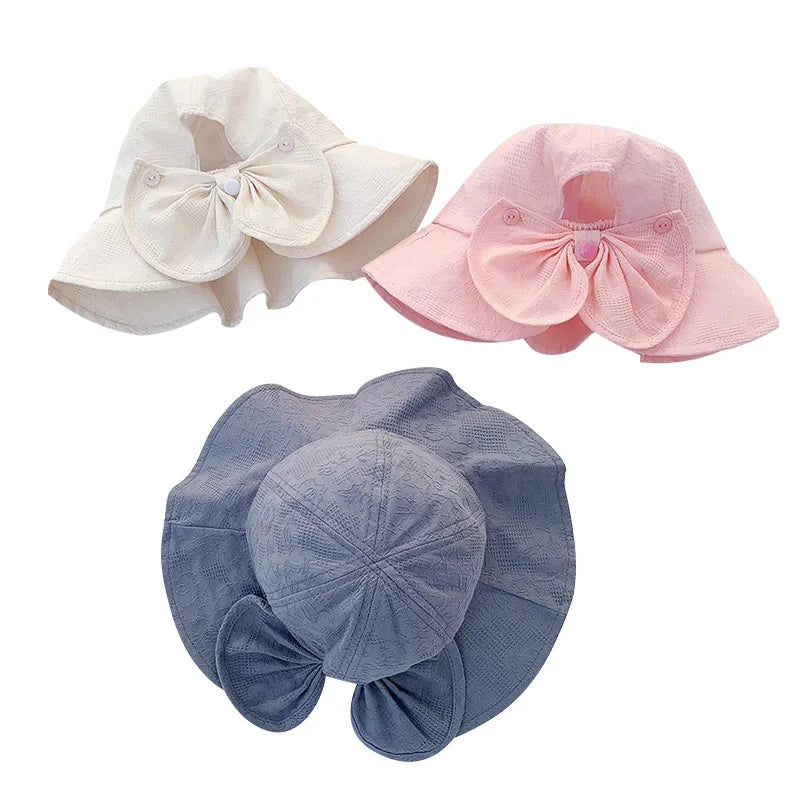 Princess Baby Hat for Girls Big Bow Summer Kids Bucket Hats Wide Brim Travel Baby Sun Cap Infant Accessories 1-3Y