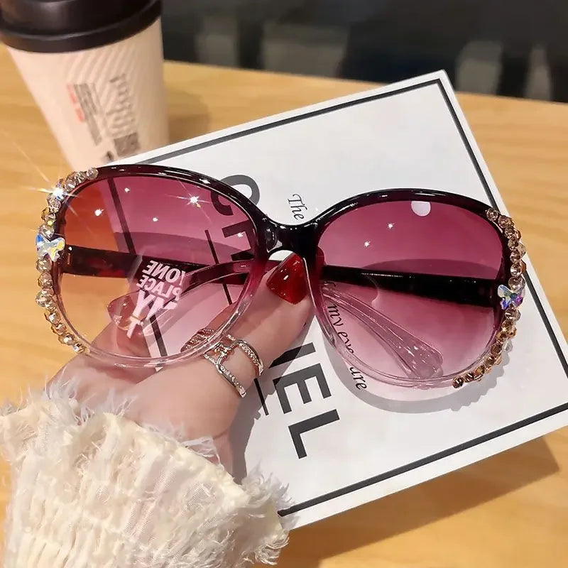 New Fashion Brand Sunglasses 2025 Women Luxury Design Sun Glasses Bling Rhinestone Gradient Lens  Eyeglasses for Female UV400