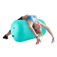 Load image into Gallery viewer, Air Roller Gymnastics Barrel Back Handspring Trainer Yoga Training Inflatable Gymnastics Tumble Mats Foldable w/ Air Pump, Green
