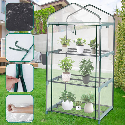Garden Greenhouse 4 Tier Walk-in Green House Transparent Cover with Doors & Windows Small Waterproof Frost Without Iron Frame
