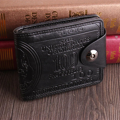 Men's Wallets with 100 US Dollar Pattern Money Clip PU Leather Wallet Zipper Card Holder Coin Pocket Purse Father's Day Gifts