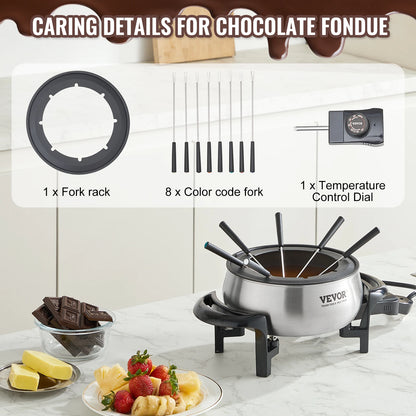 VEVOR Electric Fondue Pot Set for Cheese & Chocolate 3 Quart Chocolate Melting Stainless Steel Fondue with Temperature Control