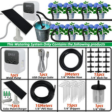 Load image into Gallery viewer, Garden Solar Powered Timer Drip Irrigation Kit DIY Automatic Watering System Drippers Nozzles for Balcony Potted Plants Flowers
