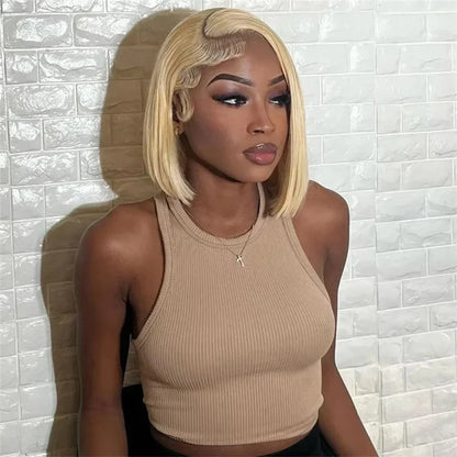 Honey Blonde Straight Bob Wigs Human Hair 13x4 13x6 HD Lace Frontal Wig 613 Colored Straight Short Human Hair Glueless Wig