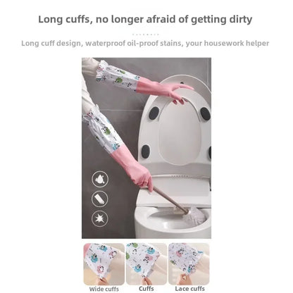 Women's Kitchen Gloves - Durable, Extended Waterproof Rubber Gloves for Dishwashing, Cleaning, Laundry & Household Chores - Comf