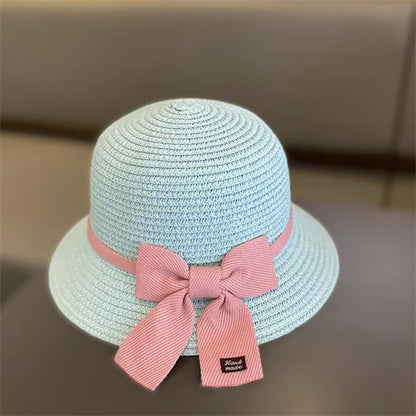 Kids Hat For Girls 3-8Y Straw Children's Sunshade Cap Bag Summer Baby Travel Sunscreen Beach Hat Sun Fisherman Cap Fashion Style