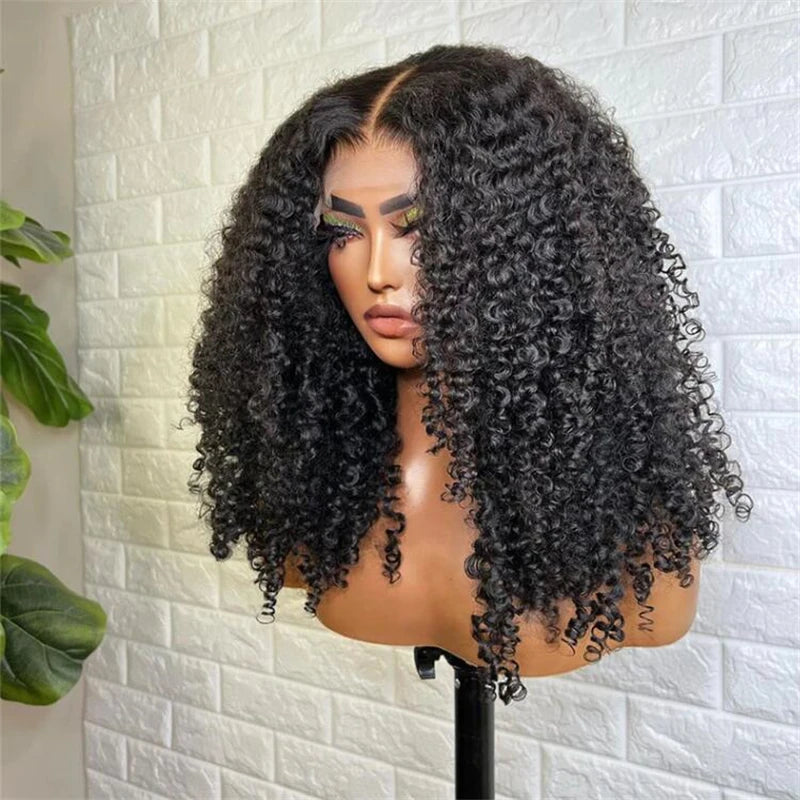 26 inch Soft Black Kinky Curly 180 Density Preplucked Long Hair Wig For Women Natural Hairline Wig With Afro Baby Hair